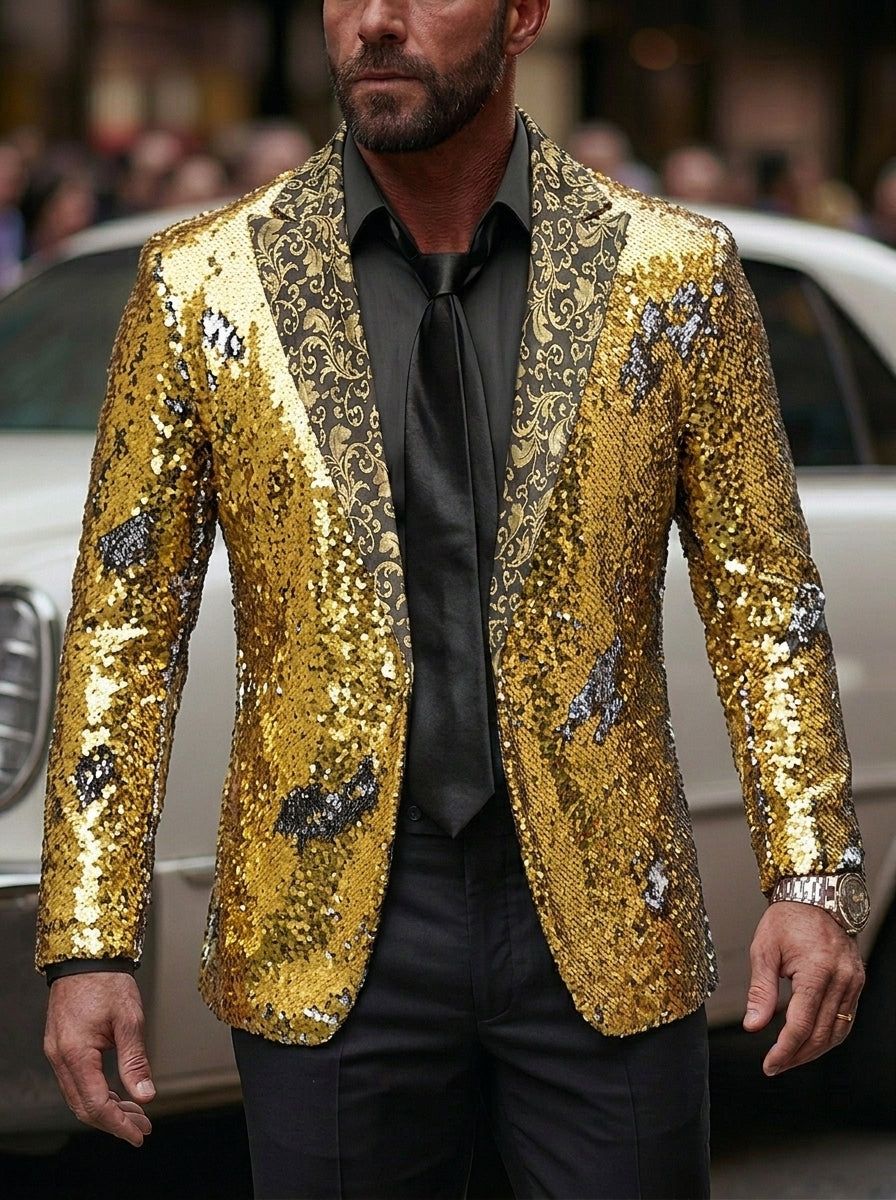 Men's Tailored Fit Single Breasted Sequins Party Jacket
