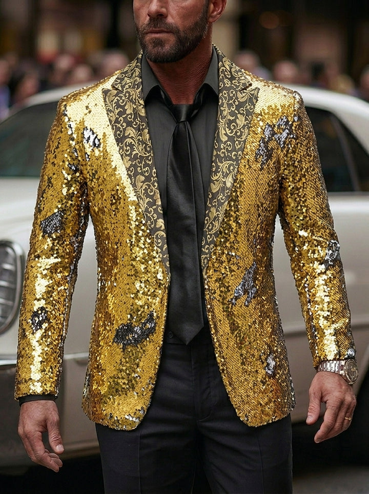 Men's Tailored Fit Single Breasted Sequins Party Jacket