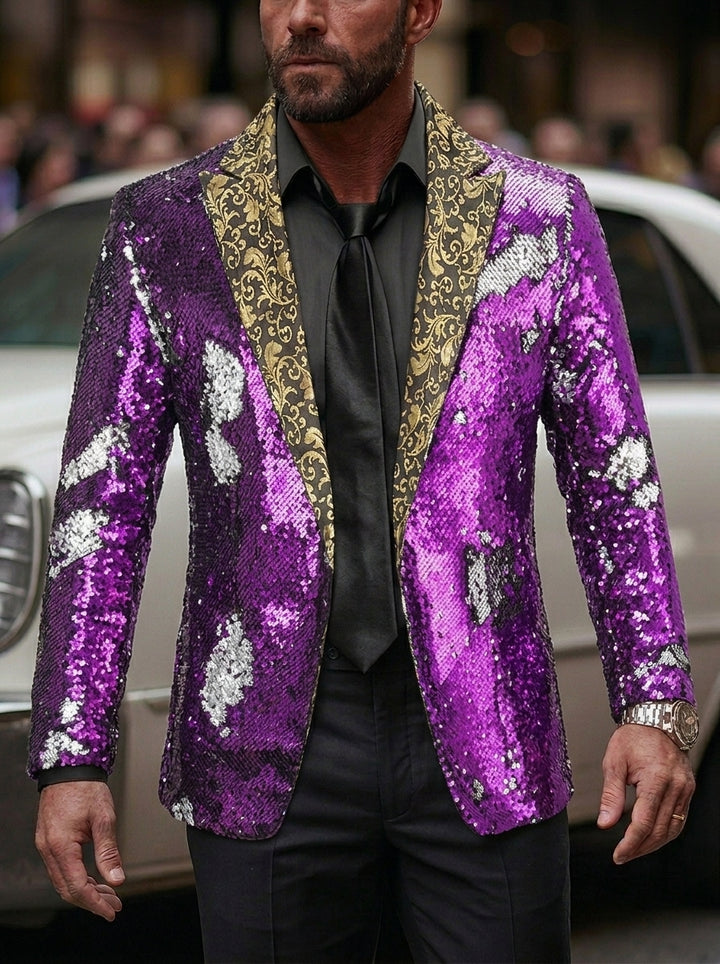 Men's Tailored Fit Single Breasted Sequins Party Jacket