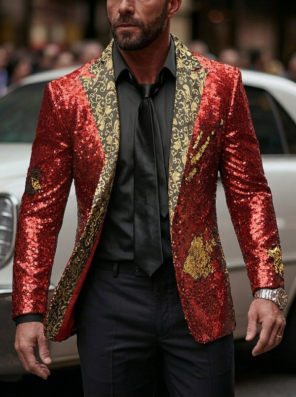 Men's Tailored Fit Single Breasted Sequins Party Jacket