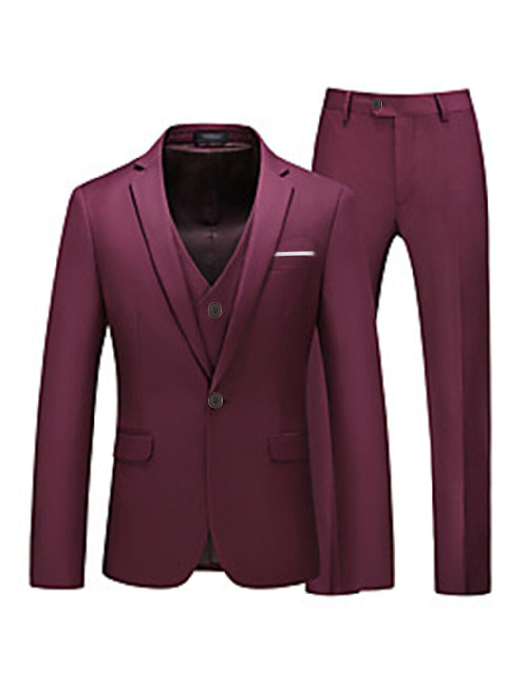 Pink Red Blue Yellow Men's Tailored Fit 3 Pieces Solid Colored Single Breasted One-button Party Suits