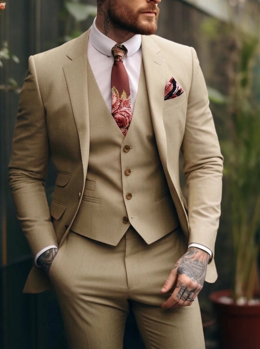 Men's Tailored Fit Single Breasted One-button 3 Pieces Wedding Suits