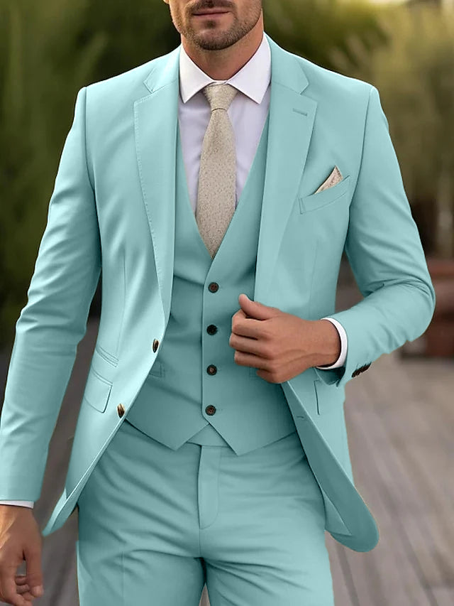 Men's Tailored Fit Single Breasted Two-buttons 3 Pieces Wedding