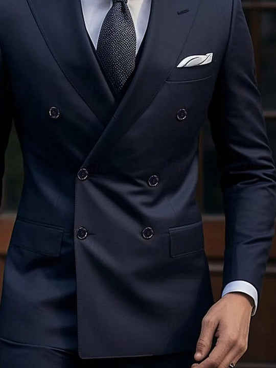 Double Button Men's Tailored Fit Double Breasted Six-buttons 2 Pieces Wedding Suits ...