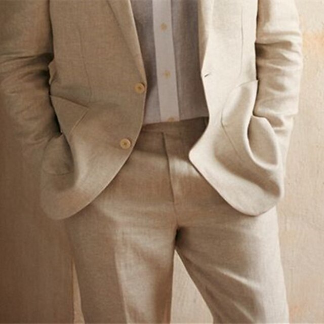 Men's Tailored Fit Single Breasted Two-buttons 2 Pieces Linen Suits