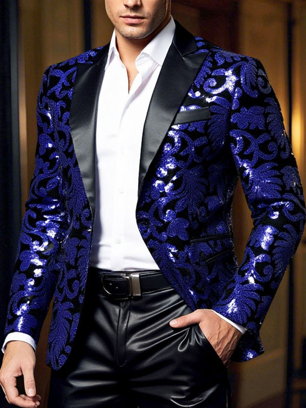 Men's Standard Fit Single Breasted One-button Party Jacket Sequins