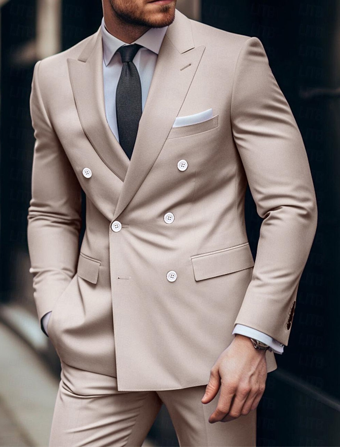 Men's Tailored Fit Double Breasted Six-buttons 2 Pieces Beach