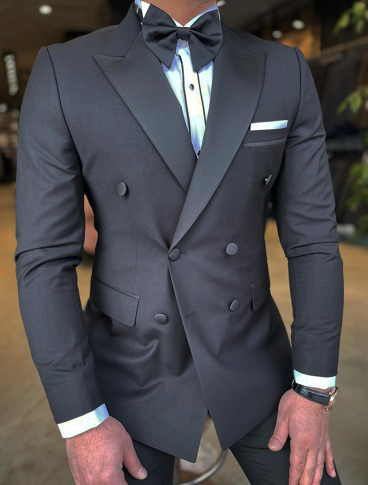 Men's Tailored Fit Double Breasted Six-buttons 2 Pieces Prom Wedding Suits