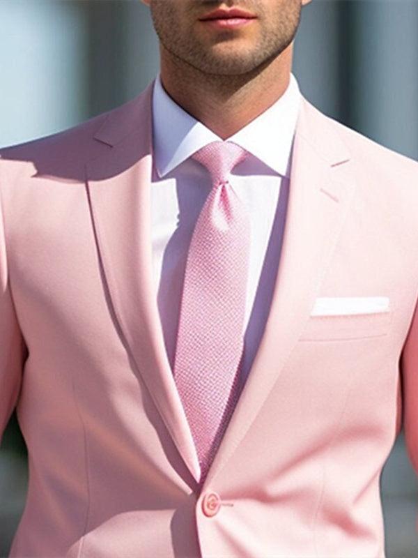 Men's Tailored Fit Single Breasted Two-buttons 2 Pieces White Pink Wedding Suits
