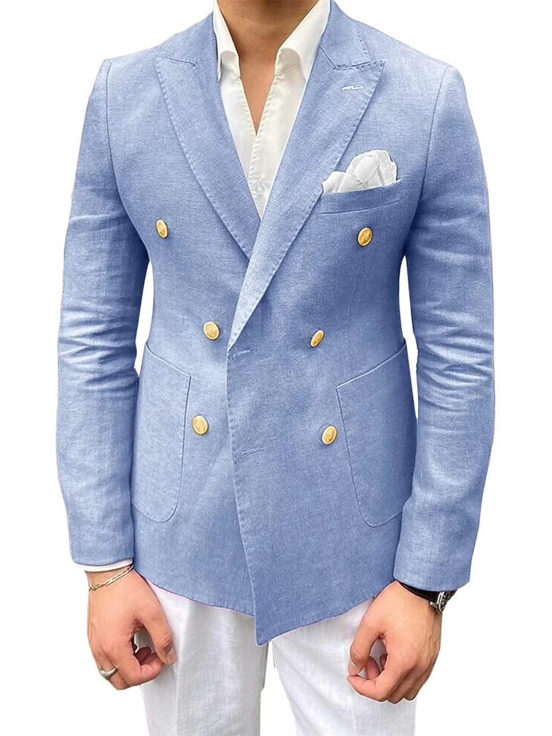 Men's Linen Blazer Jacket Tailored Fit Double Breasted Six-buttons