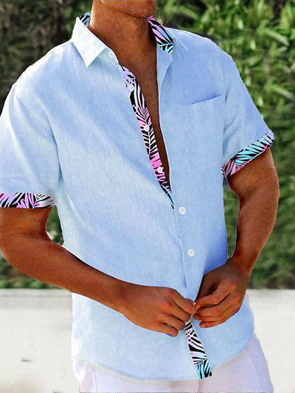 Floral Print Hawaiian Resort Men's Casual Print Shirt Short Sleeves Cotton Shirt