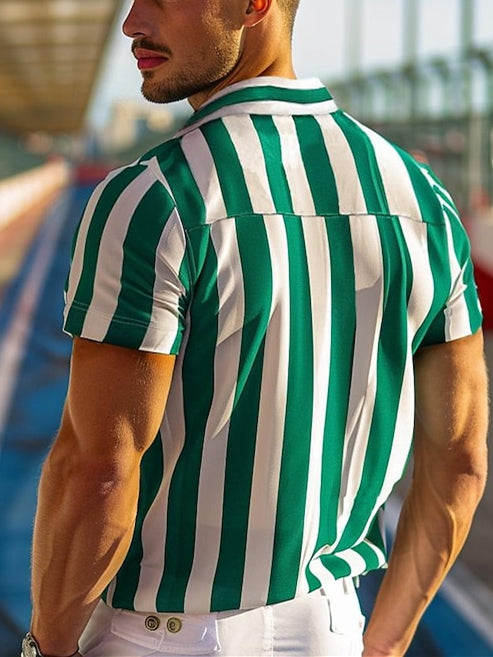 Men's Striped Casual Comfortable Shirt Casual Short Sleeves Outdoor Shirt