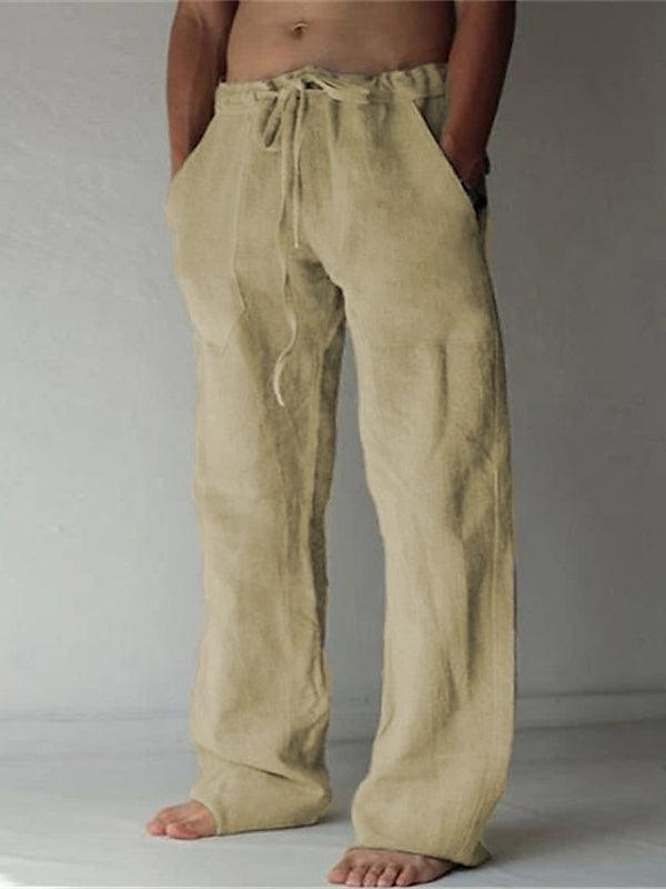 Men's Linen Pants Trousers Casual Comfort Soft Full Length with Pocket