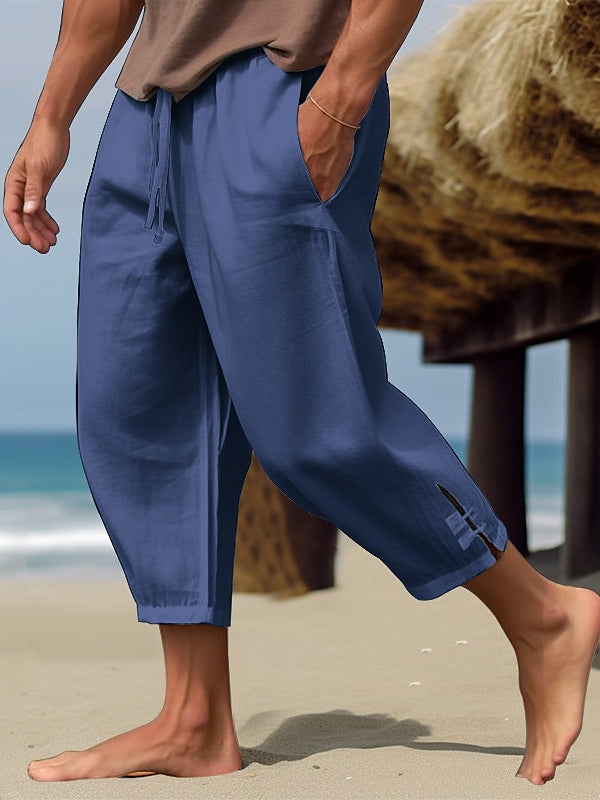 White Men's Linen Pants Trousers Casual Daily Calf-Length Pants