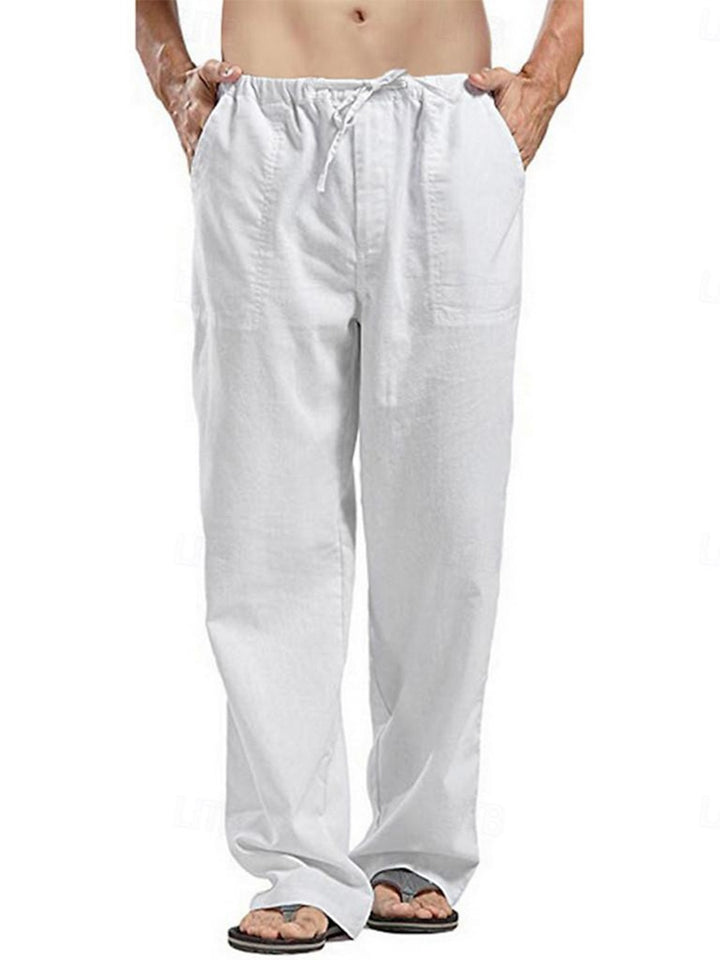 White Men's Linen Pants Trousers Casual Daily Full-Length Pants