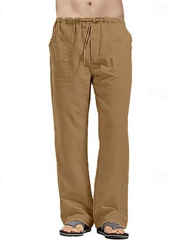 White Men's Linen Pants Trousers Casual Daily Full-Length Pants