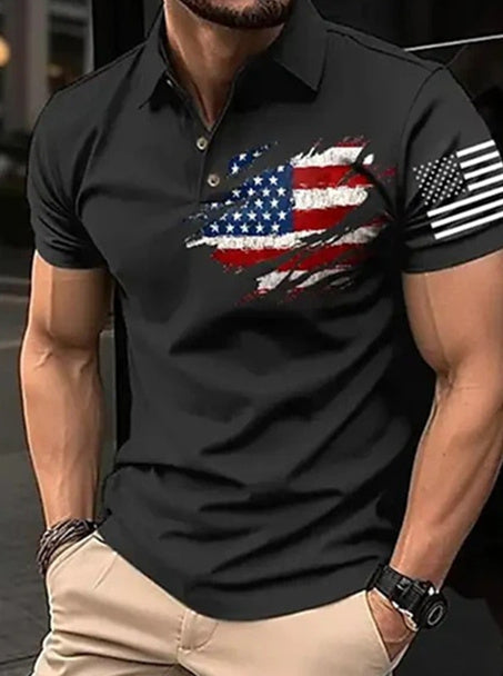 Men's Polo Casual Short Sleeves Botton Up 3D Print Fashion Shirt