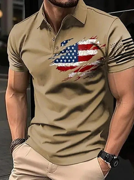 Men's Polo Casual Short Sleeves Botton Up 3D Print Fashion Shirt