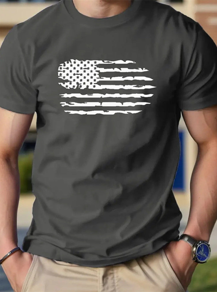 National Flag Men's Round Neck Casual Short Sleeves Botton Up 3D Print Shirt