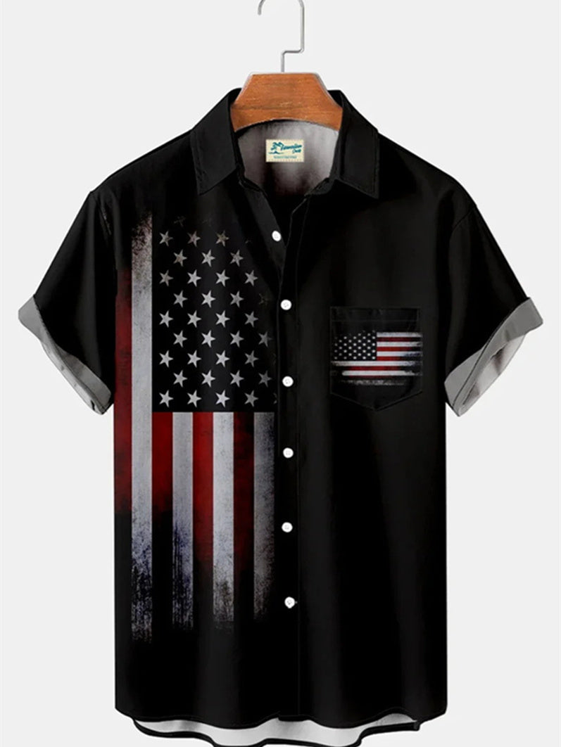 National Flag Men's Polo Casual Short Sleeves Botton Up 3D Print Vintage Shirt