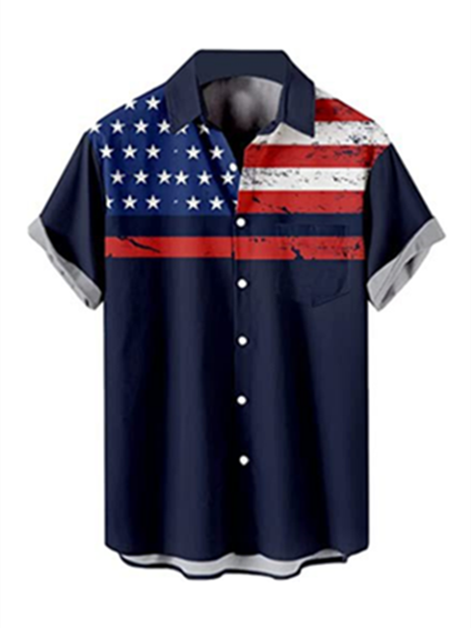 National Flag Men's Polo Casual Short Sleeves Botton Up 3D Print Vintage Shirt