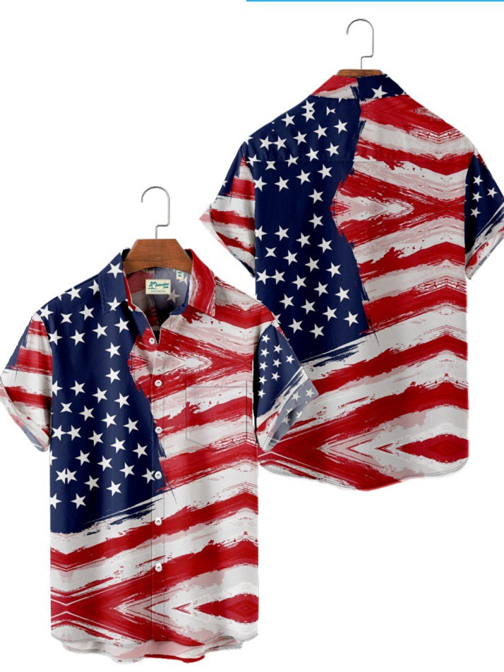 National Flag Men's Casual Short Sleeves Botton Up 3D Print Vintage Shirt