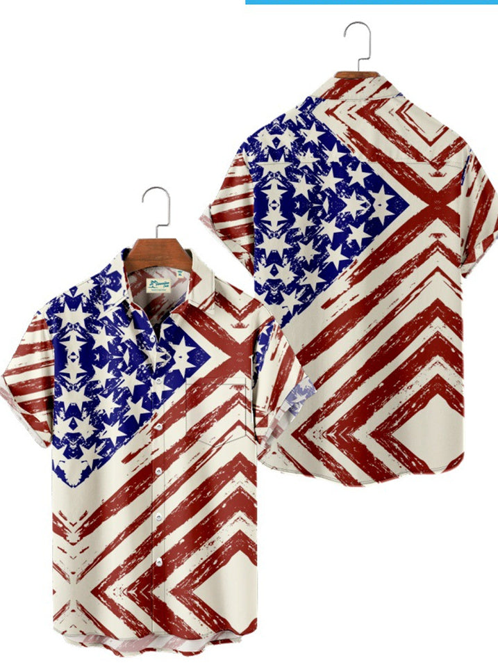 National Flag Men's Casual Short Sleeves Botton Up 3D Print Vintage Shirt