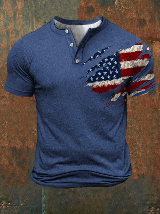 National Flag Men's Round Neck Casual Short Sleeves Botton Up 3D Print Shirt