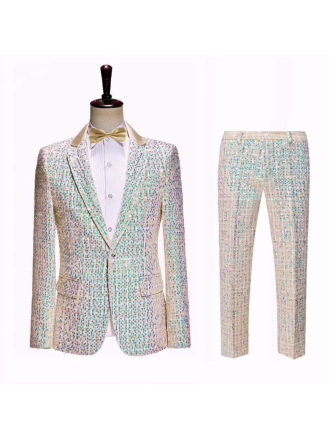 Men's Slim Fit Champagne Sequin One Button 2 Pieces Wedding Suits