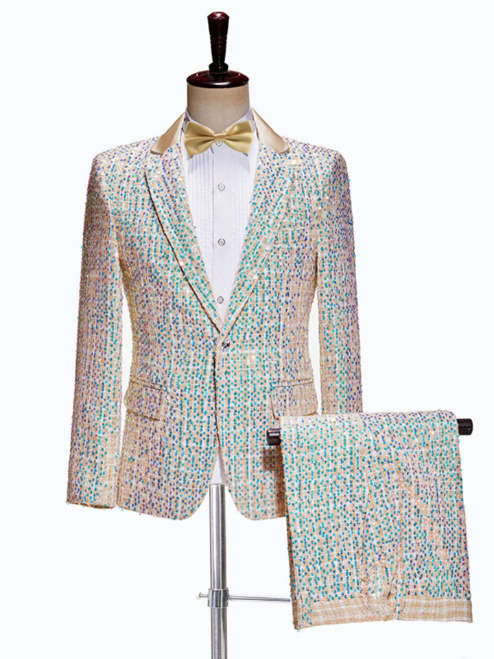 Men's Slim Fit Champagne Sequin One Button 2 Pieces Wedding Suits