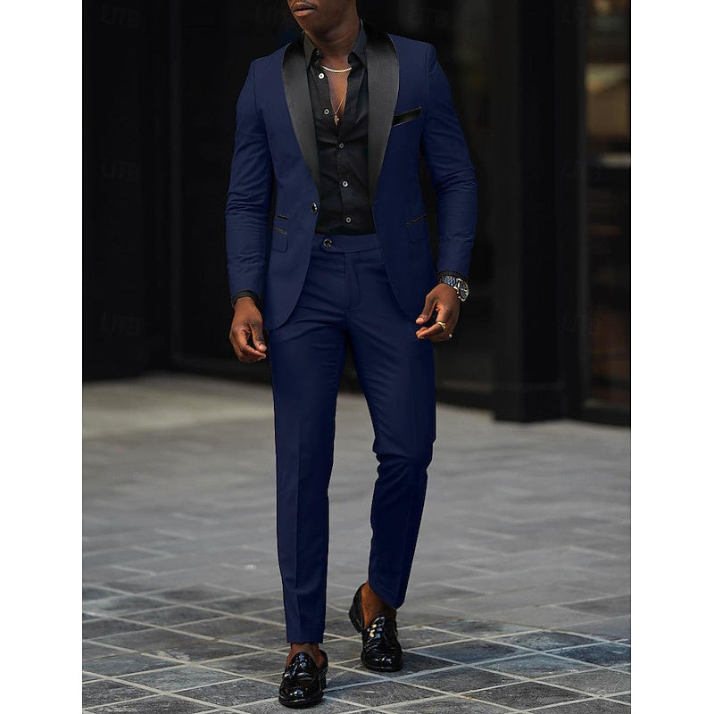 Dark Gray Men's Tailored Fit Single Breasted One-button 2 Pieces Prom Wedding Suits Pink Dark Gray Men's Tailored Fit Single Breasted One-button 2 Pieces Prom Wedding Suits Pink