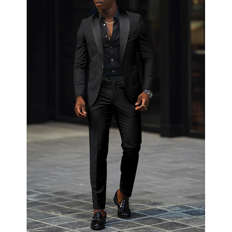 Dark Gray Men's Tailored Fit Single Breasted One-button 2 Pieces Prom Wedding Suits Pink Dark Gray Men's Tailored Fit Single Breasted One-button 2 Pieces Prom Wedding Suits Pink