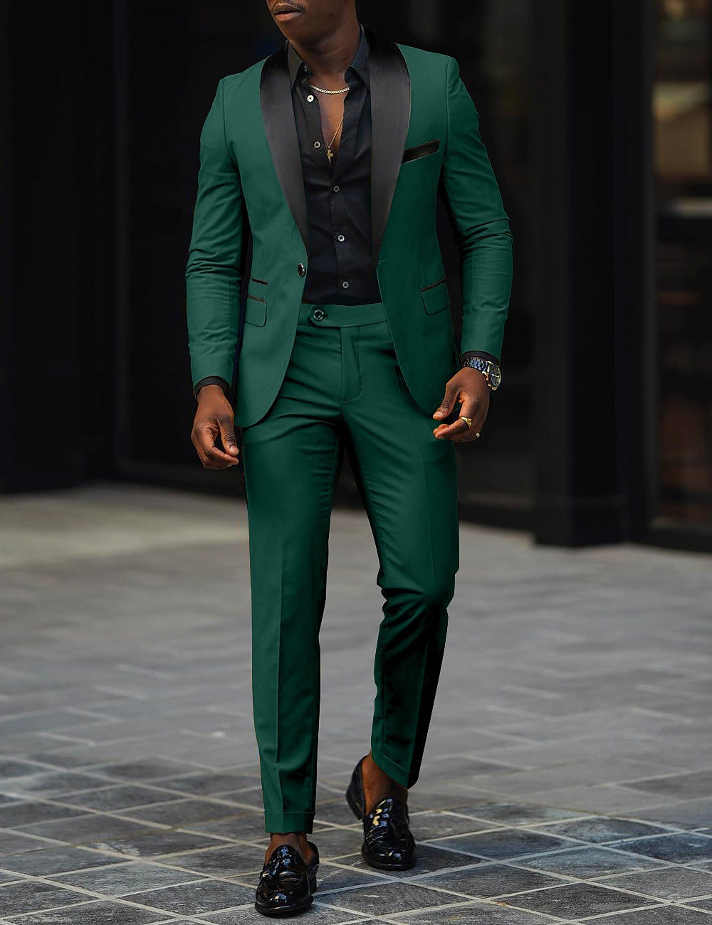 Dark Gray Men's Tailored Fit Single Breasted One-button 2 Pieces Prom Wedding Suits Green Dark Gray Men's Tailored Fit Single Breasted One-button 2 Pieces Prom Wedding Suits Green