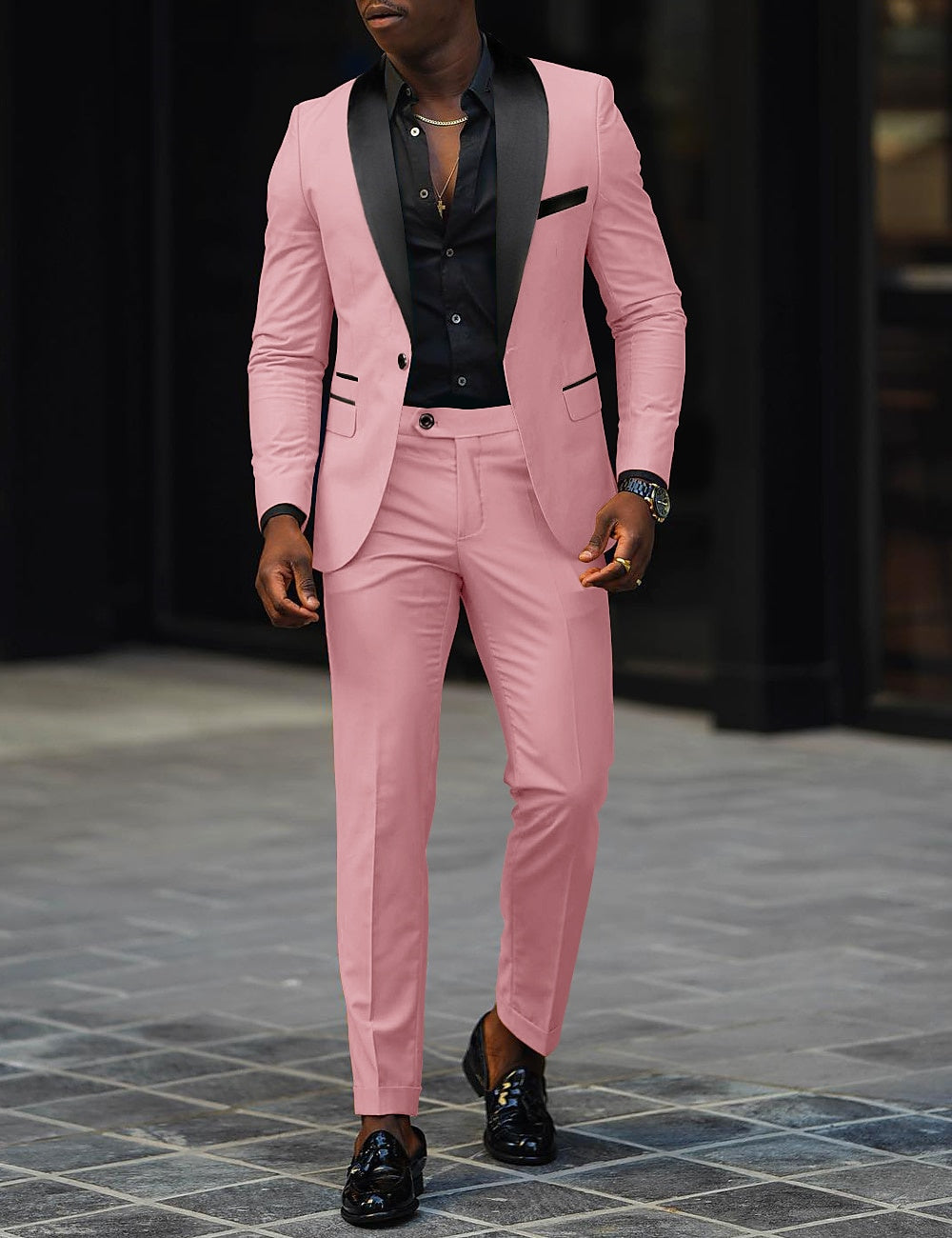 Dark Gray Men's Tailored Fit Single Breasted One-button 2 Pieces Prom Wedding Suits Pink Dark Gray Men's Tailored Fit Single Breasted One-button 2 Pieces Prom Wedding Suits Pink