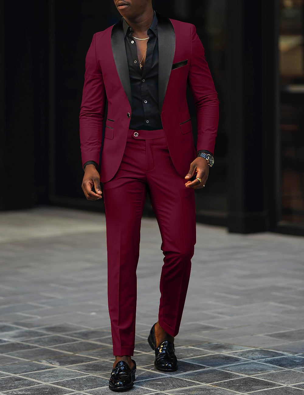 Dark Gray Men's Tailored Fit Single Breasted One-button 2 Pieces Prom Wedding Suits Burgundy Dark Gray Men's Tailored Fit Single Breasted One-button 2 Pieces Prom Wedding Suits Burgundy