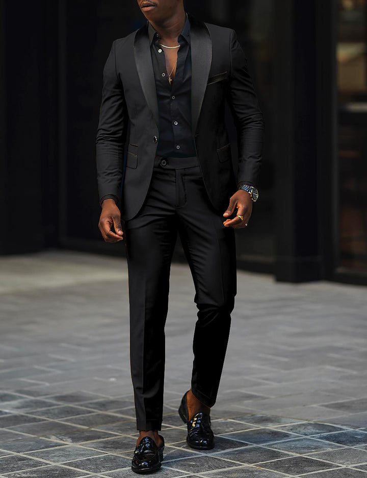 Dark Gray Men's Tailored Fit Single Breasted One-button 2 Pieces Prom Wedding Suits Red
