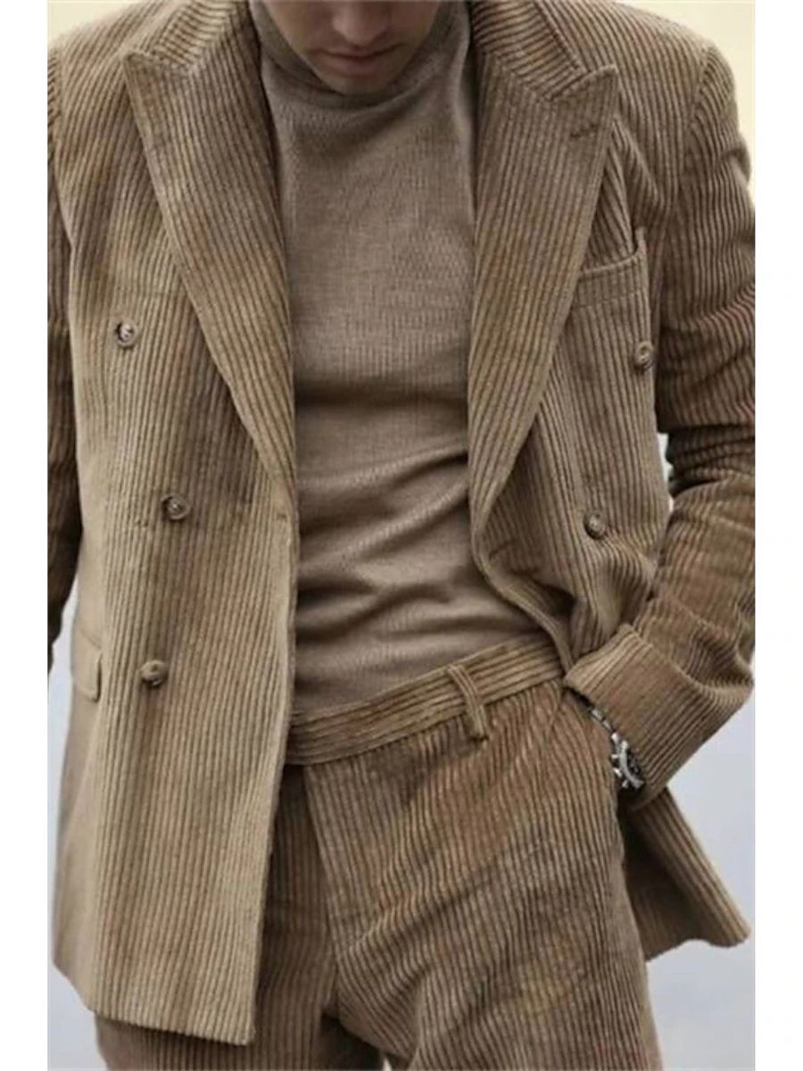 Sage Men's Corduroy Peak Neck Regular Single Double Breasted Six