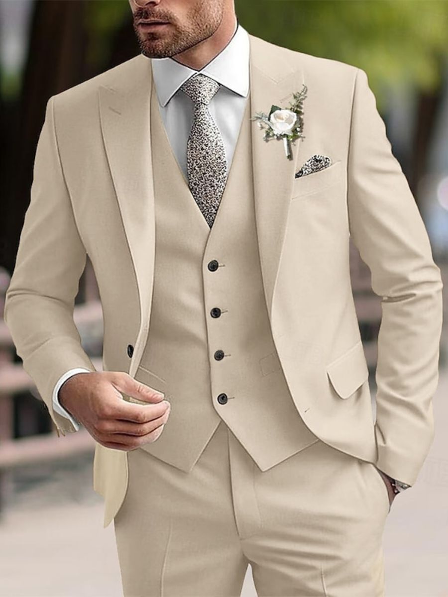 knit beige dress Beige Slim Fit Groom Party Wedding Suit for Men main image 0