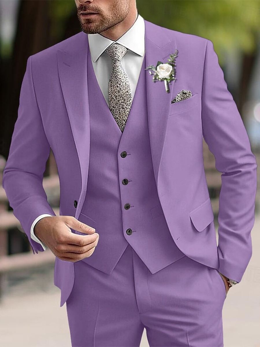 Costume De Mariage Pour Homme Light Purple 3-piece Suit For Men Elegant Formal Wear Groom's Costume De Mariage Pour Homme Light Purple 3-piece Suit For Men Elegant Formal Wear Groom's