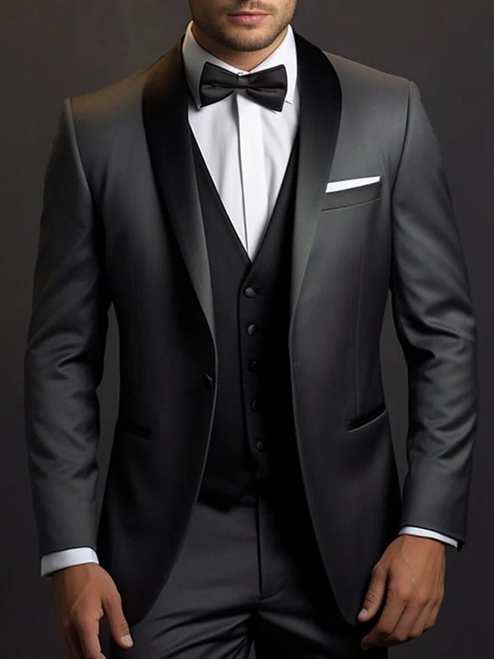 Black Men's Party 3 Pieces Single Breasted One-Button Wedding Daily Suits