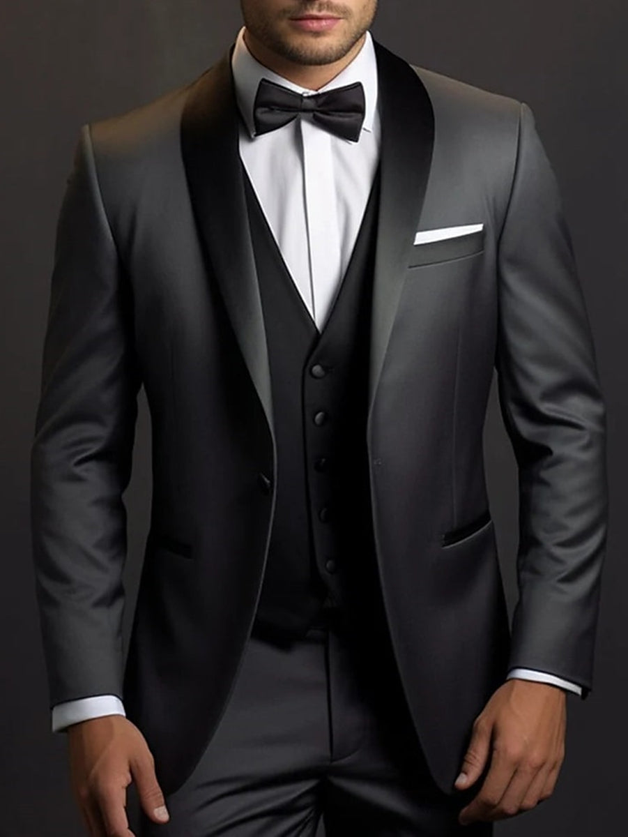 Black Men's Party 3 Pieces Single Breasted One-Button Wedding Daily Suits, Black