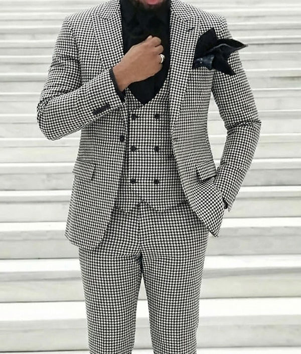 Black White Party Men's Retro Daily Tweed Single Breasted One-Button Party Casual Wedding Suits