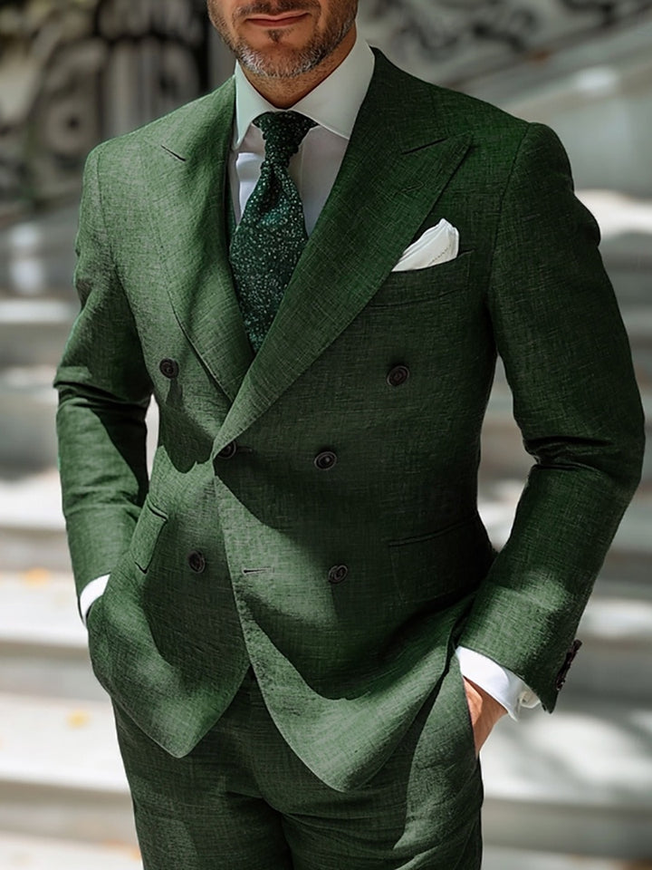 Dark Green Men's Party Double Breasted Six-Buttons Wedding Evening Suits