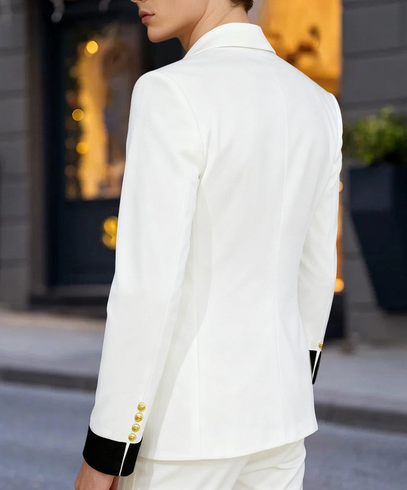 White Men's Color Block Tuxedo Luxury Formal Tailored Fit Double Breasted Six-buttons Outfit Suits Wedding Party Prom Suits 2 Piece