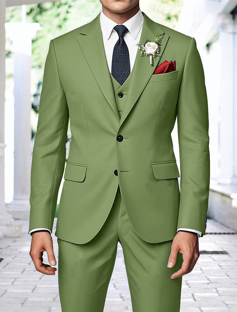 Men's Fashion Sage Single Breasted Two Buttons Party 3 Pieces Wedding Suits