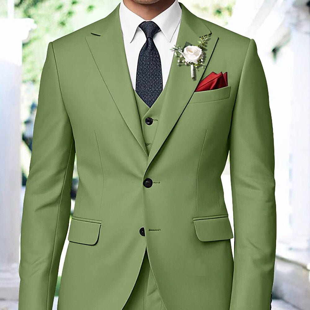 Men's Fashion Sage Single Breasted Two Buttons Party 3 Pieces Wedding Suits