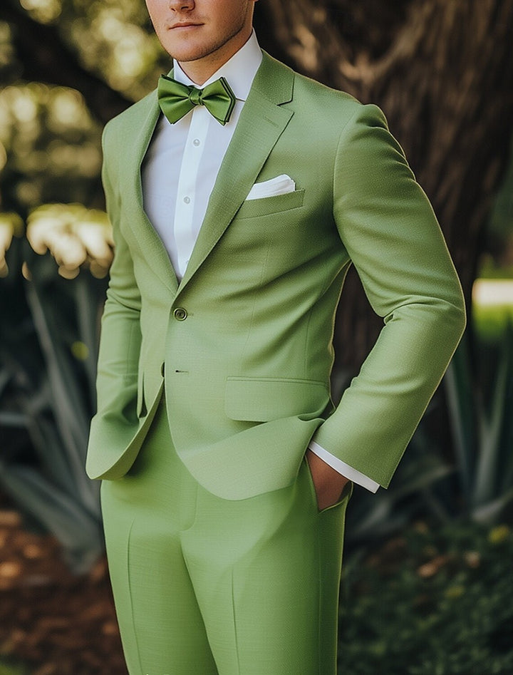 Men's Standard Fit Green Single Breasted Two Buttons Party 2 Pieces Formal Suits