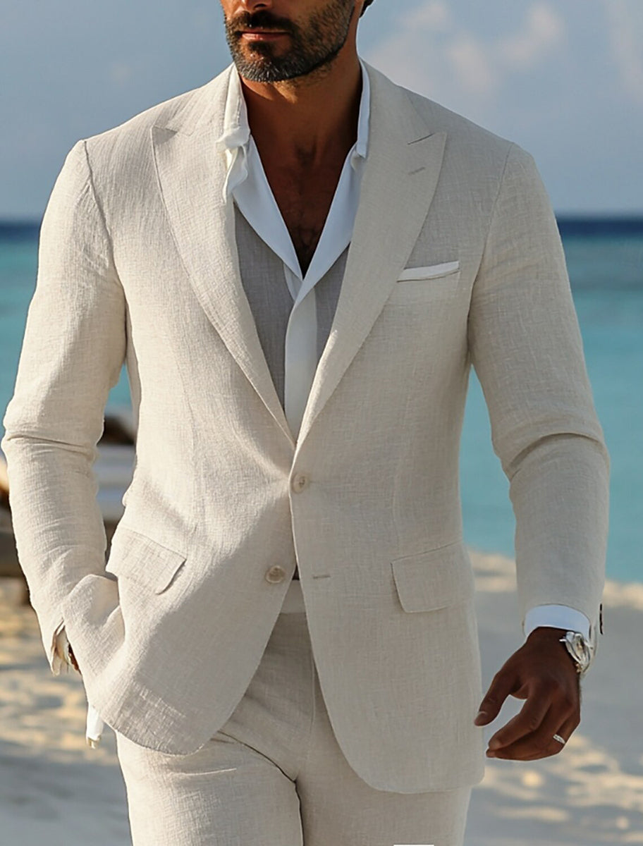 Men's Tailored Fit Single Breasted Two-Buttons 2 Pieces Casual Beach Wedding Suits