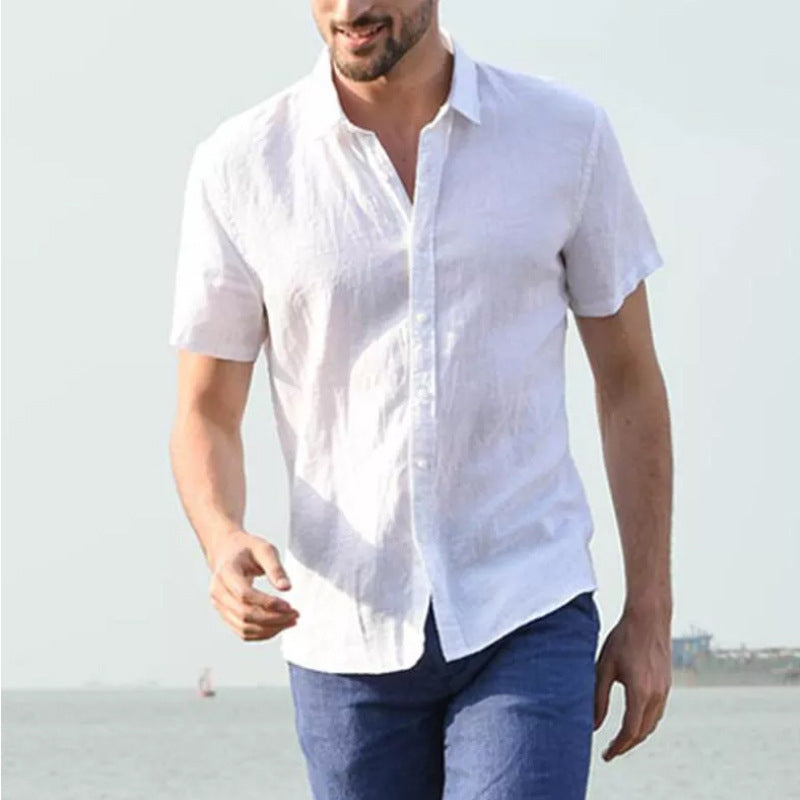 Men's Casual Short Sleeves Solid Color Cotton Shirt