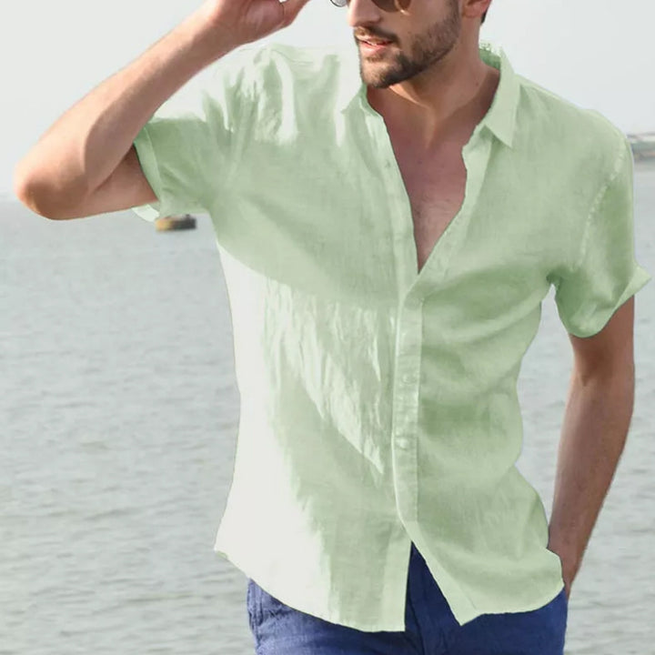 Men's Casual Short Sleeves Solid Color Cotton Shirt